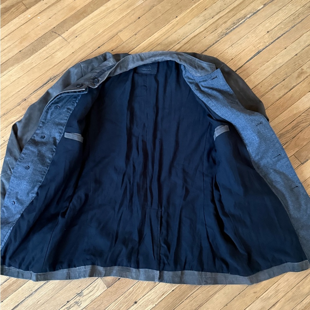 All Saints Survey Double Layer Suede Dark Gray Green Blazer Jacket | M - Picture 8 of 14